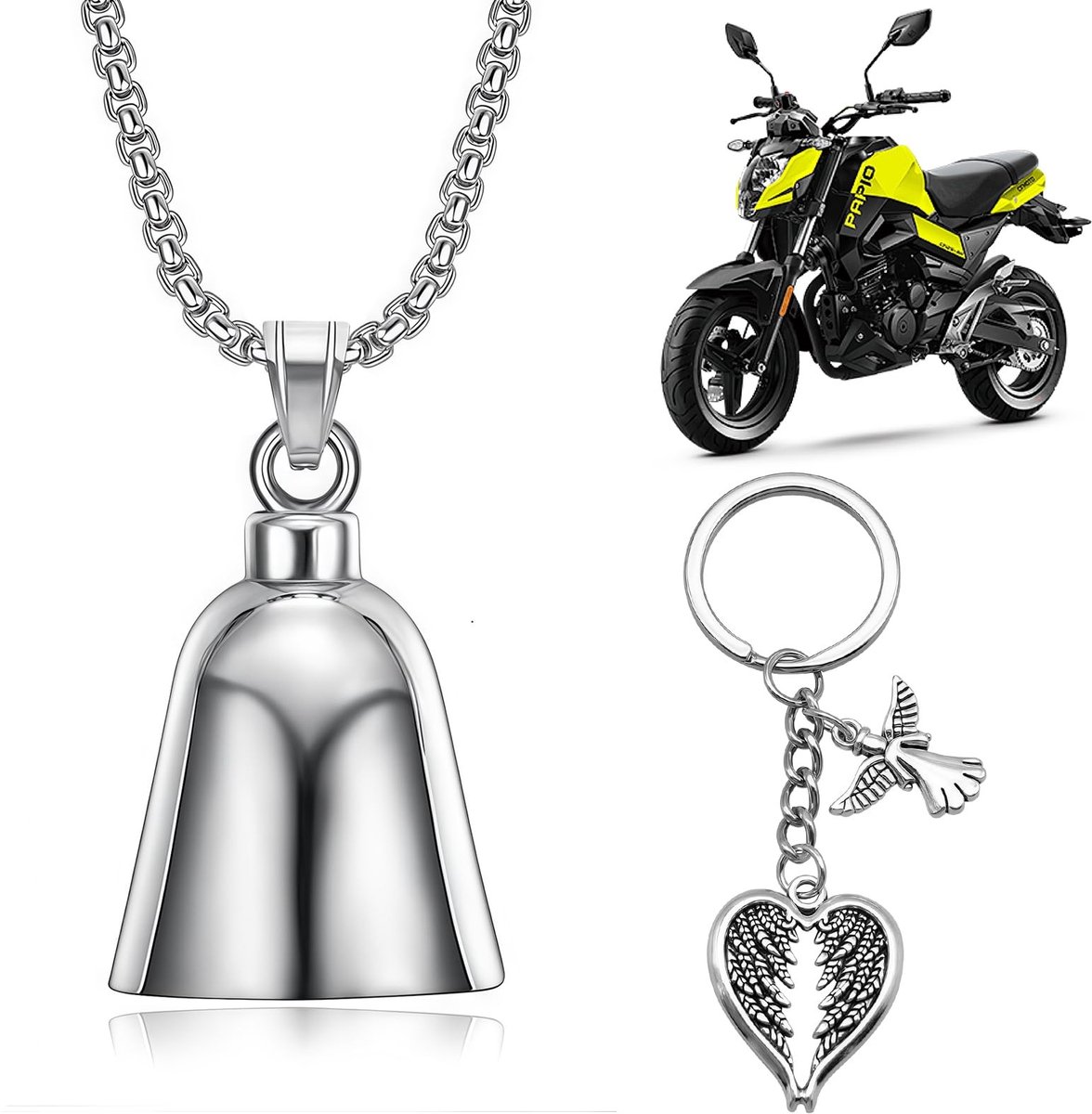 SolidKeus - Geluksbel voor Motorrijders met Ketting en Engelenontwerp