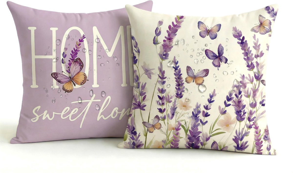 SolidKeus - Set van 2 Waterdichte Buiten Kussenhoezen 45 x 45 cm met Lila Lavendel Design
