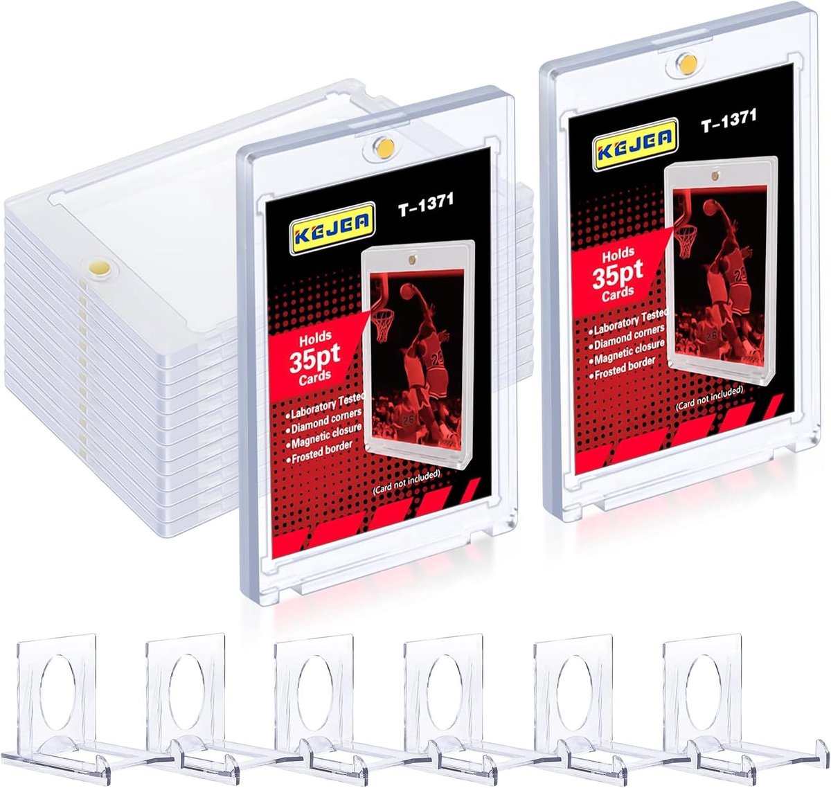 Set van 6 Magnetische Trading Card Cases, 35pt Kaart Houder, Ultra Duidelijk UV Bescherming, Inclusief 6 Stuks Acryl Kaartstandaard voor Kpop Foto Kaarten en Verzamelkaarten