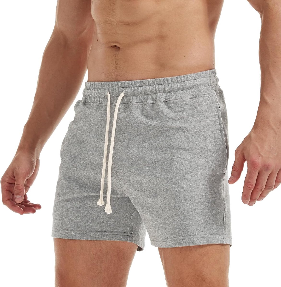 5 Inch Herensportshort voor Fitness, Rugby, Jogging, Tennis en Training(Lichtgrijs-M)