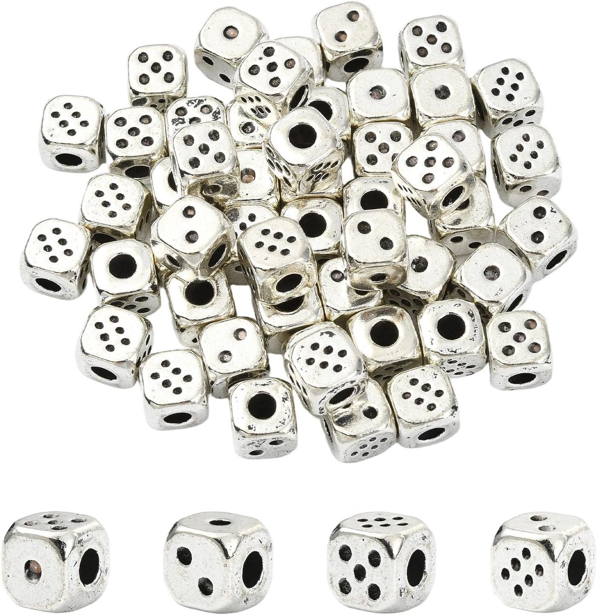 50 stuks 7mm antieke zilveren legering dobbelstenen kralen Tibetaanse stijl spel kubus vierkante spacer kralen voor doe-het-zelf sieraden maken armband ketting oorbellen sleutelhangers