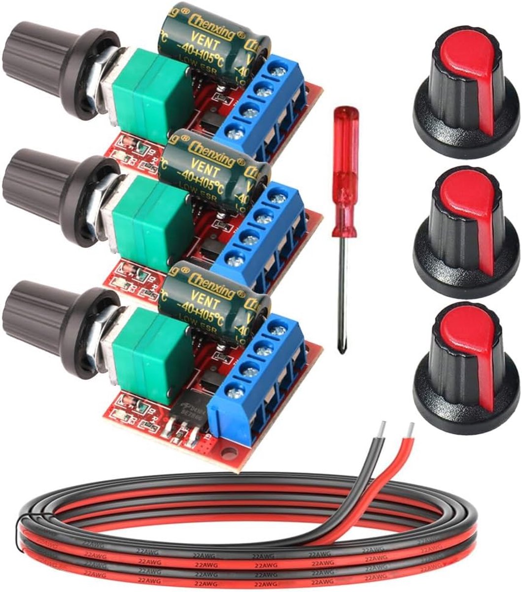 3Stks DC 5V-35V 5A Mini DC Motor PWM Snelheidsregelaar, 6V 12V 24V Variabele Spanningsregelaar Dimmer Gouverneur Schakelen Bouwen met LED Indicator