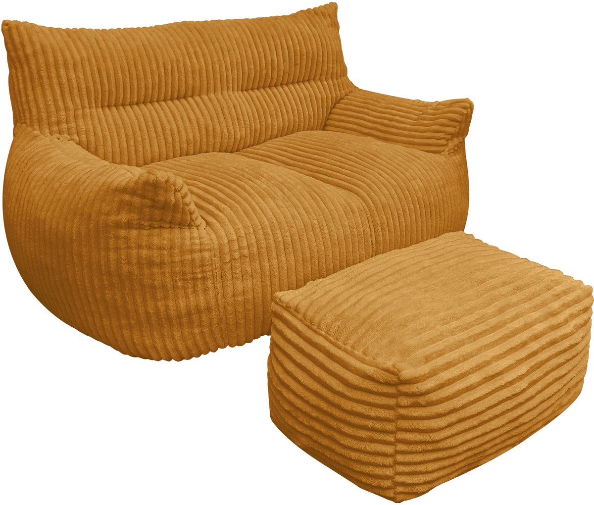 COVREO Zitzak met voetenbank 135x100x75 cm geel, pluche stof, indoor