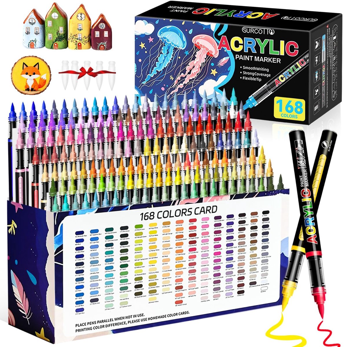 Omgoods - 168 Kleuren Acryl Verf Markers met Borstelpunt