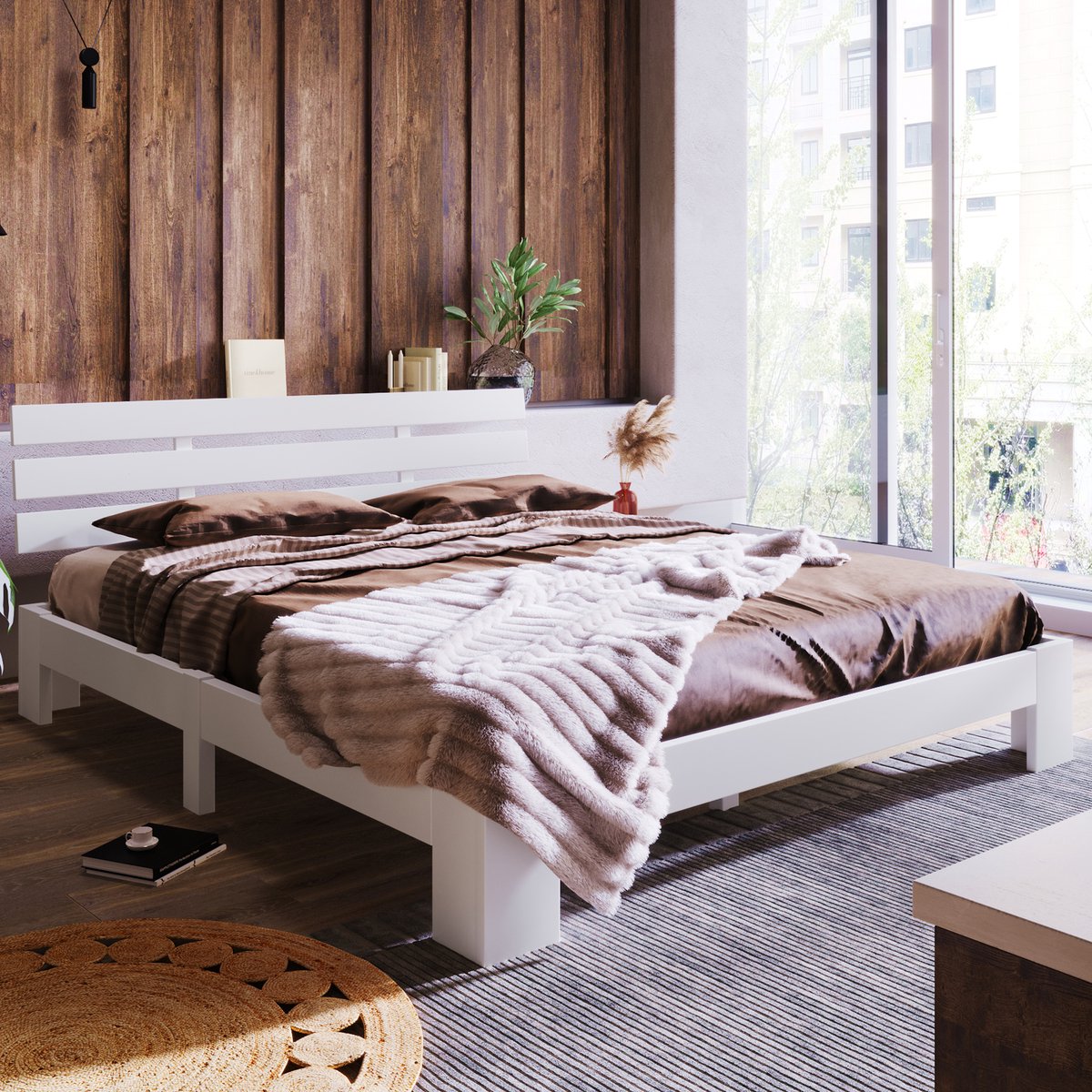 Bedframe - 140x200 Cm - Bed - Met Lattenbodem - Wit