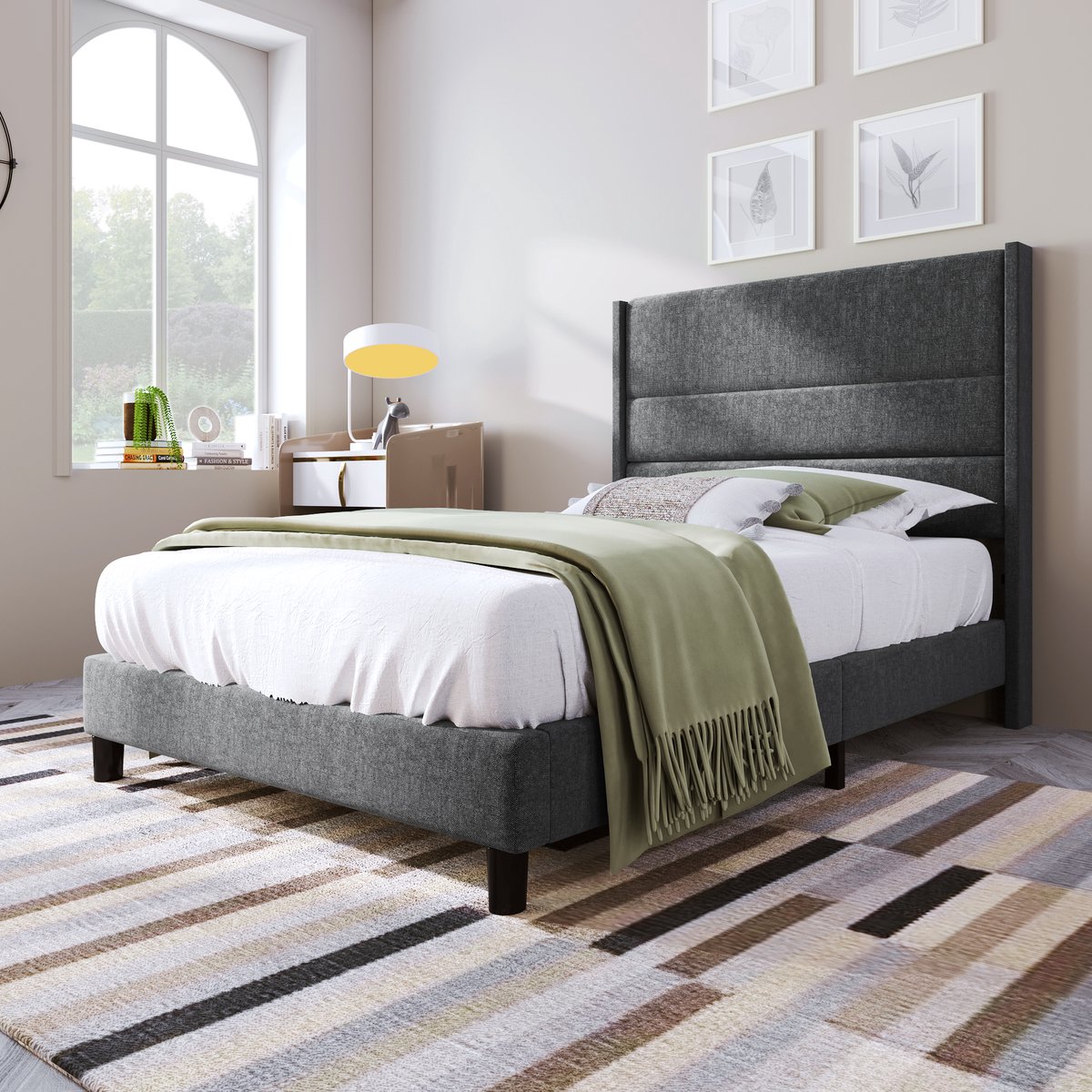 Bedframe - 90x200 Cm - Bed - Met Lattenbodem - Met Opbergruimte - Donkergrijs - Zonder Matras