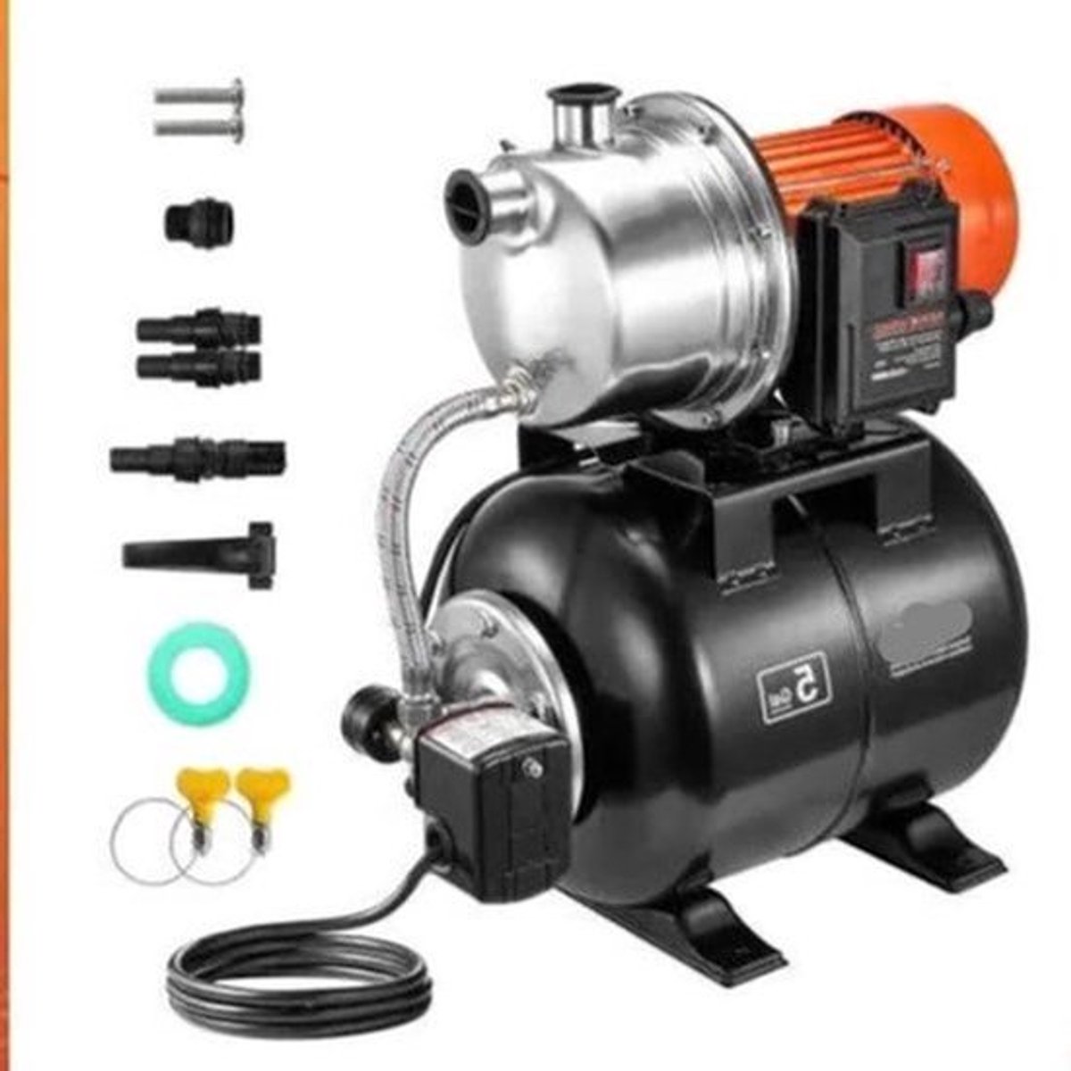 Ondiepe Bronpomp - Tuinpomp - Waterpomp - met 5-Gal Druk Tank - Draagbare Jetpomp - 1000GPH / 1320GPH Automatische Irrigatie Waterversterker Pomp voor Tuin en Grond - Elektrische