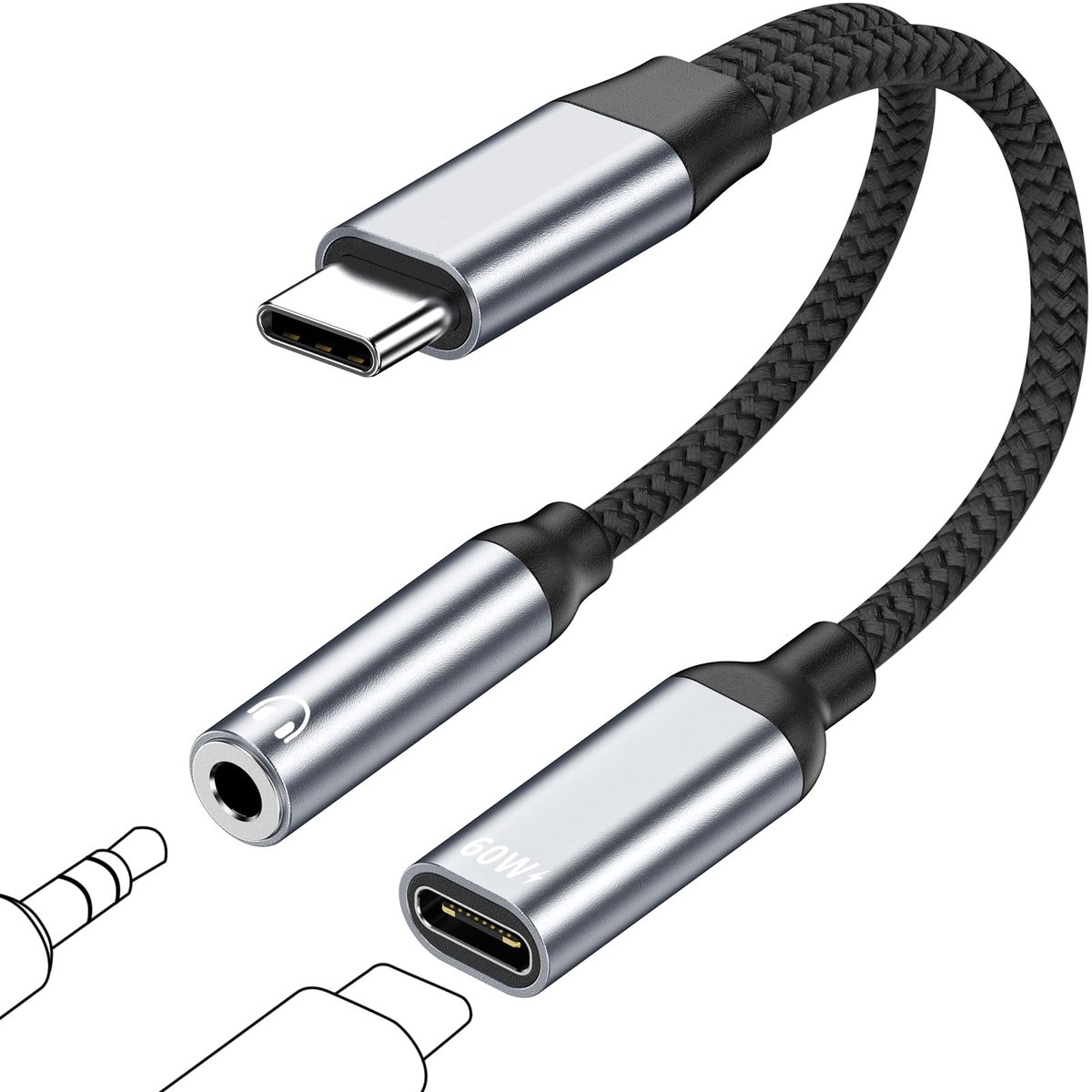 SolidKeus - 2-in-1 USB C naar Jack Adapter met Oplaadfunctie