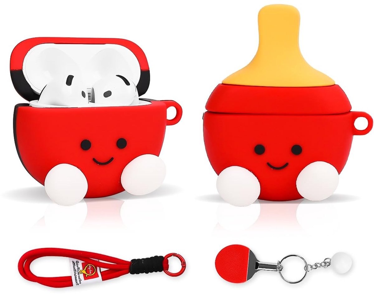 SolidKeus - Beschermende Silicone Hoes voor AirPods 4 met Sleutelhanger (Tafeltennisracket)