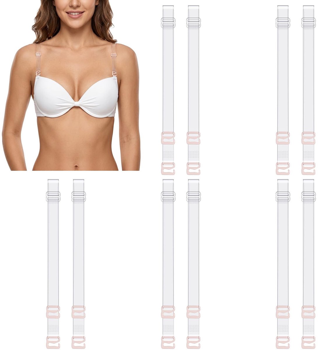 SolidKeus - 5 Paar Transparante Verstelbare Beha-bandjes voor Dames