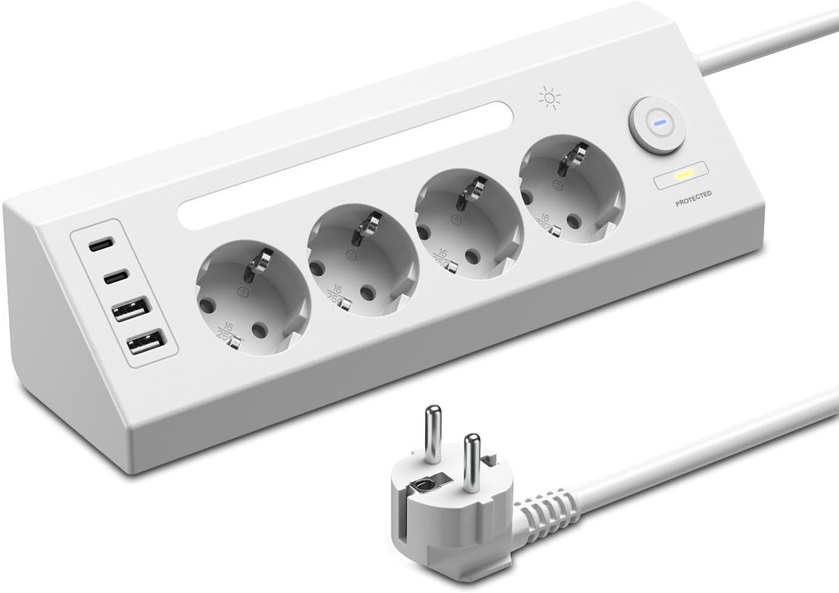 SolidKeus - 4-Way Hoekstopcontact met USB C en USB A Poorten in Wit