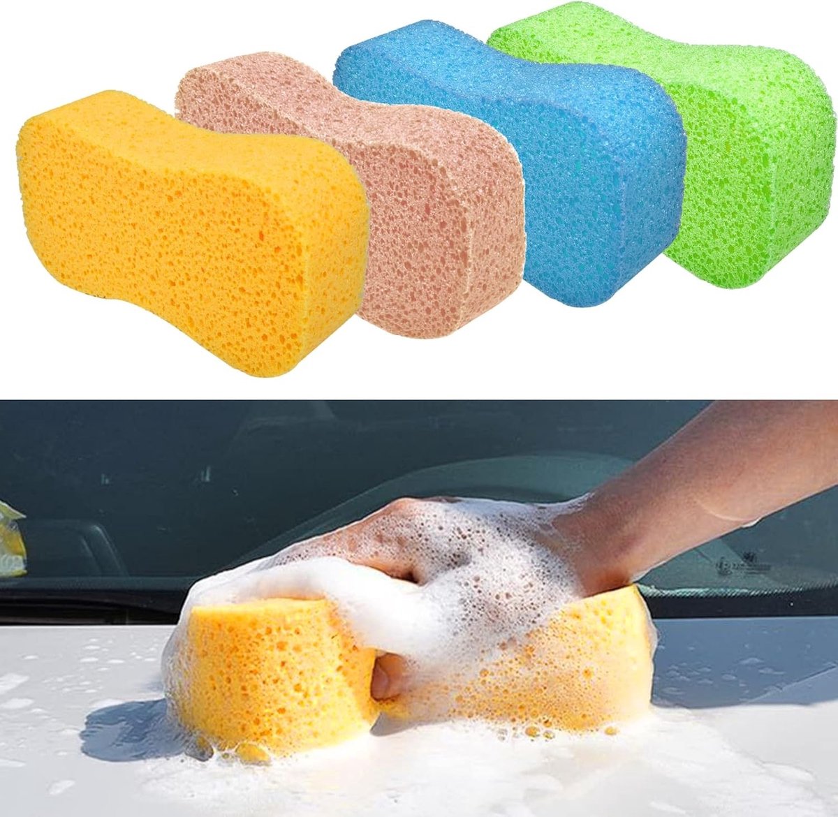 Grote Schoonmaak Sponsen, 4 Stuks, Niet Krassend Jumbo voor Auto- en Keukenreiniging, 4.5cm