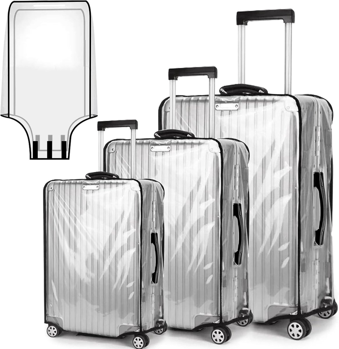 Set van 3 Transparante Kofferhoezen 20 + 24 + 28 Inch | Waterdichte, Stofdichte en Krasbestendige Bescherming voor Reiskoffers, Ideaal voor Thuis en Zakenreizen