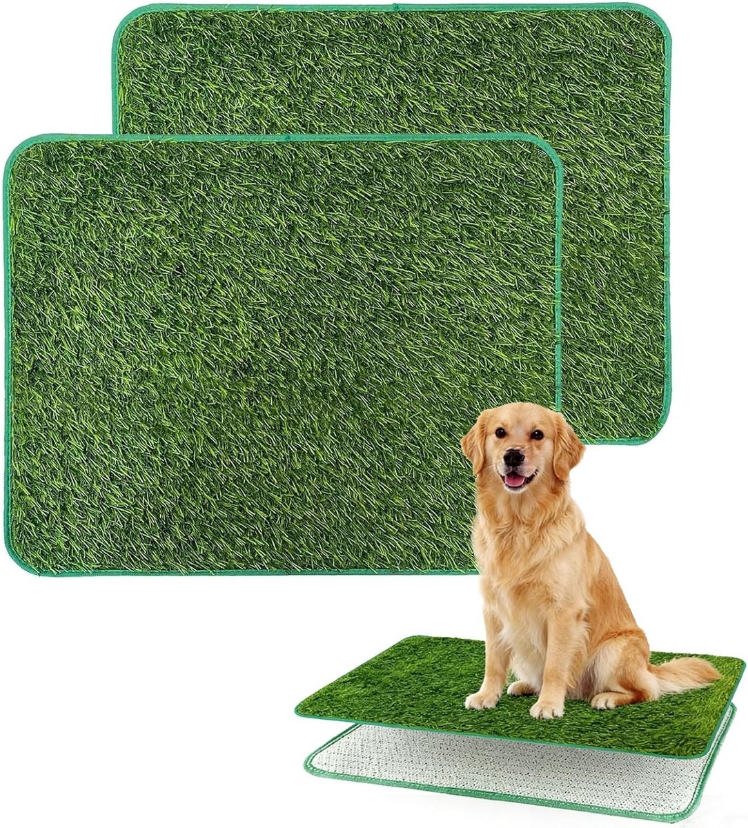 Set van 2 kunstgrasmatten voor honden, 58 x 46 cm, ideaal als toilet en trainingshulpmiddel voor puppy's, eenvoudig schoon te maken en perfect voor zindelijkheidstraining