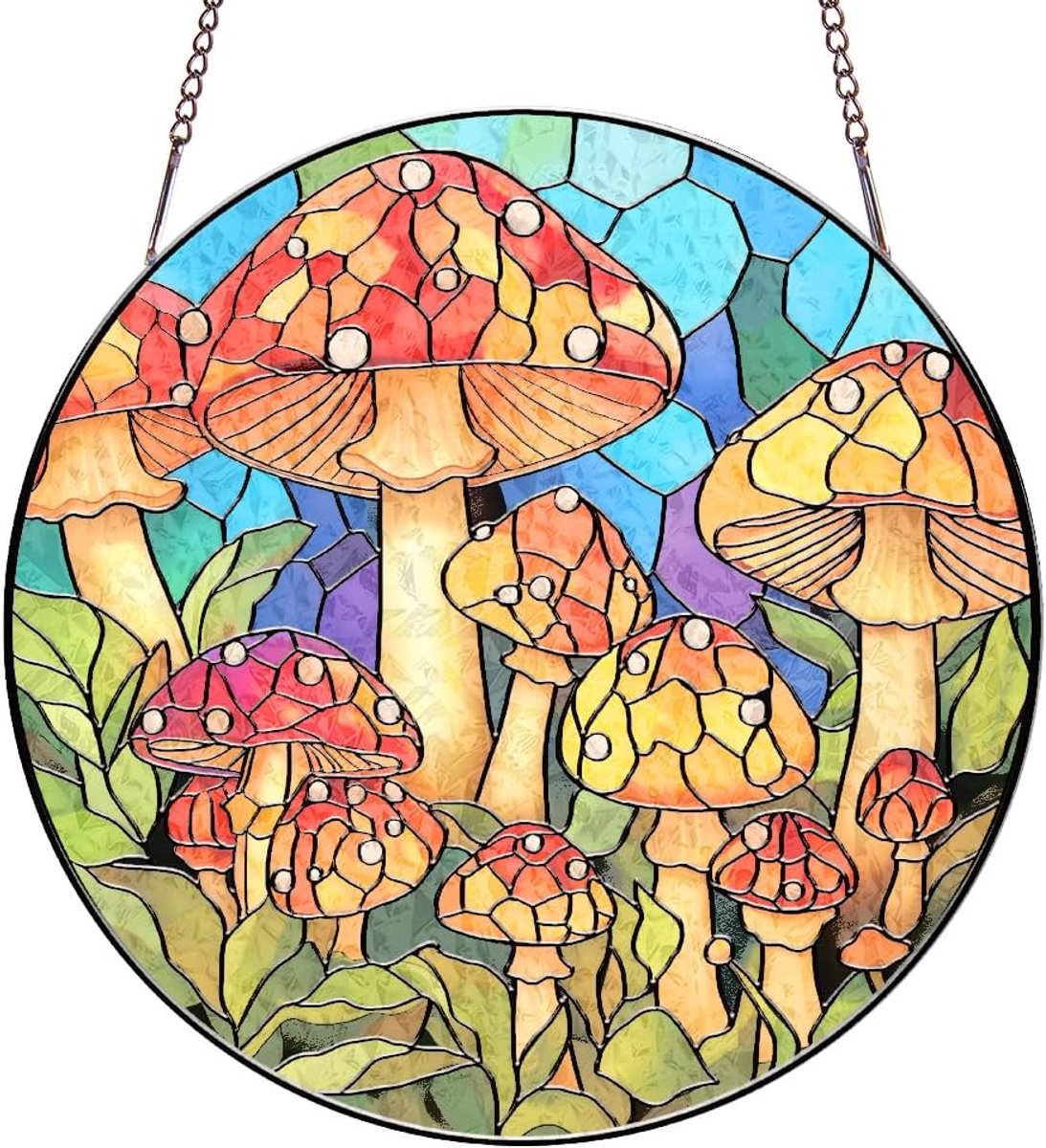 1Pc Paddestoel Gebrandschilderd Glas Acryl Zon Catcher Ronde Venster Decor Regenboog Licht Prisma Suncatcher Opknoping Glas Kunst Voor Thuis Raamdecoratie Kleurrijke 8Inch/20cm
