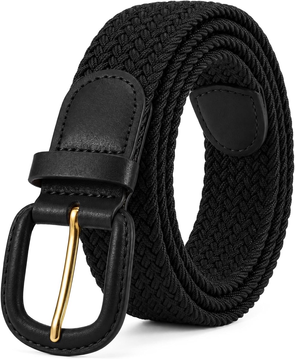 30 mm stretchriem voor heren in 6 maten, elastische stof, geweven gevlochten riem met leren gesp, 6 kleuren, maten S-3XL