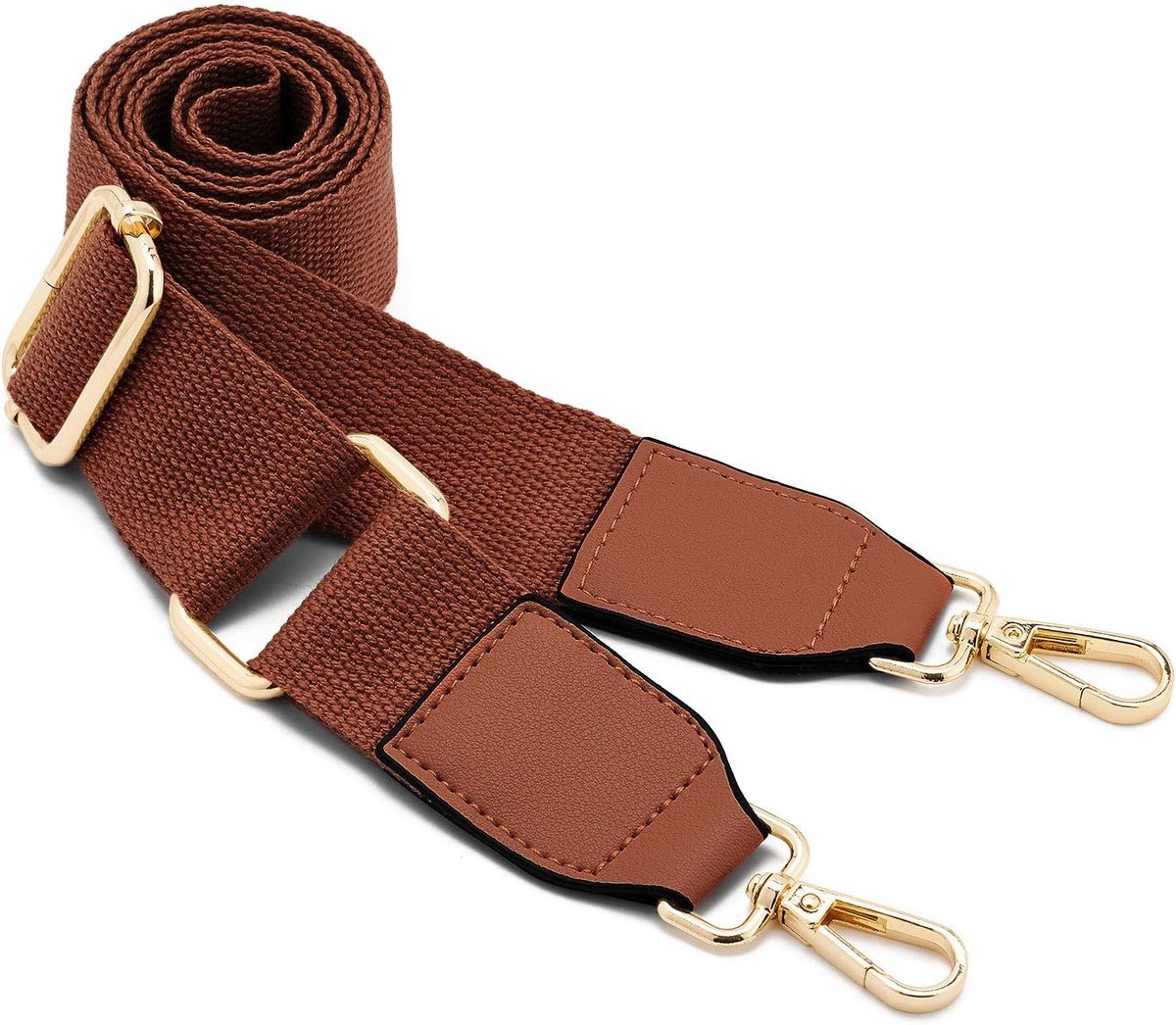 Schoudertasriem voor dames, verstelbare vervangende riemtasriem met lederen gouden haken canvas portemonnee riemen koerierstas verwisselbare lange riem voor crossbody handtas (leerbruin)