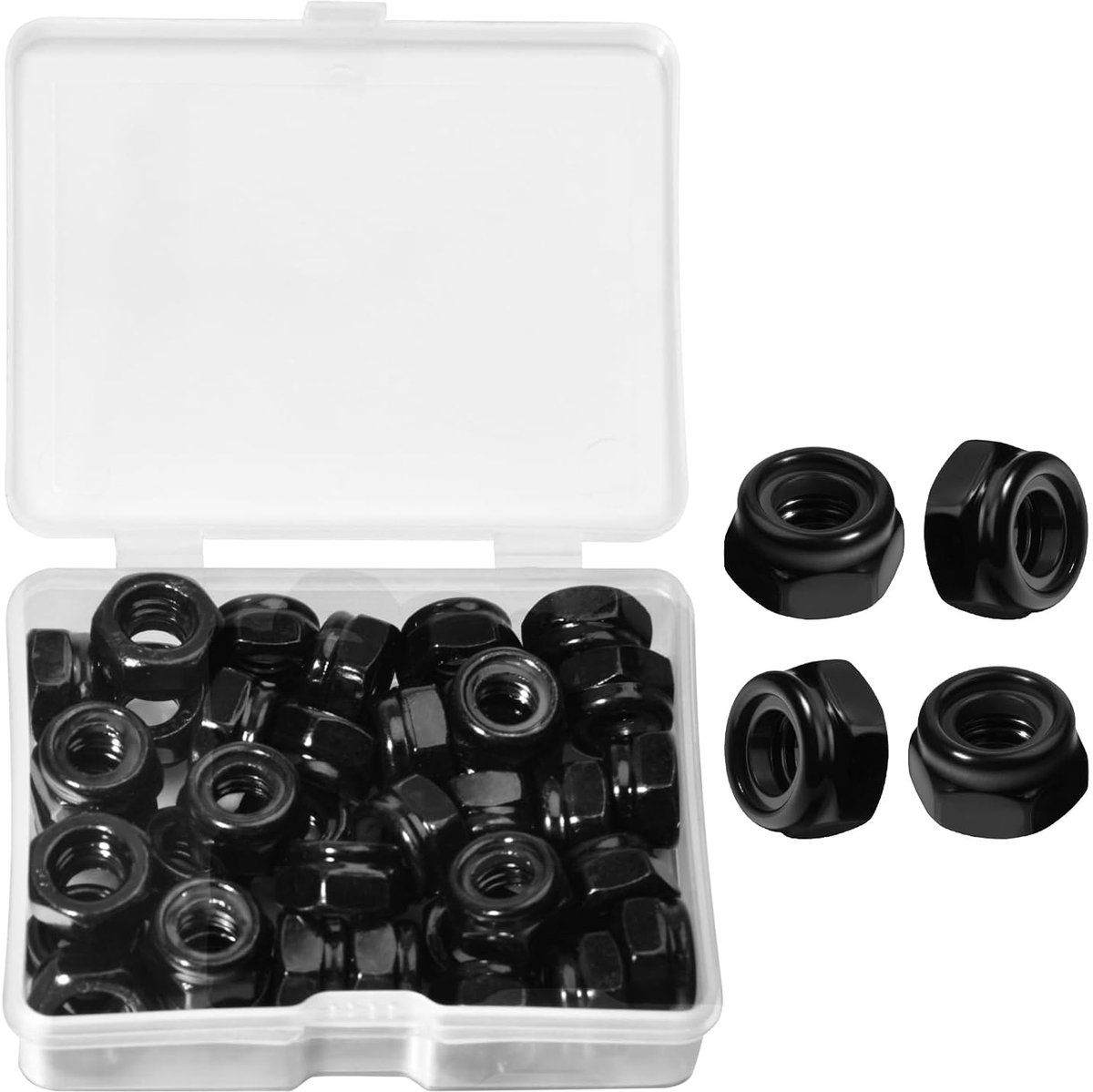 50 stuks M6 x 1,0 mm tegenmoeren, metrische zelfborgende zeskantige borgmoeren van nylon, zelfsluitende zelfkrimpende moer verzinkt zwart voor auto, machine, meubels