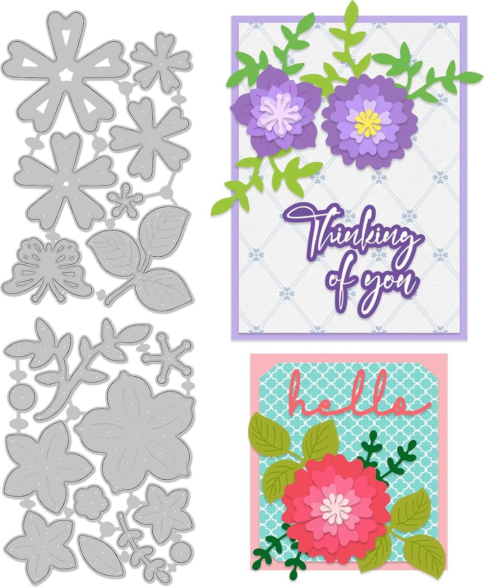 2 STKS Bloem Snijden Matrijzen voor Kaarten Maken Bloemen Blad Metalen Die Cuts Vlinder Snijden Die Voor Bruiloft Decor Embossing Stencils Sjablonen Voor DIY Scrapbooking Craft Album Papier