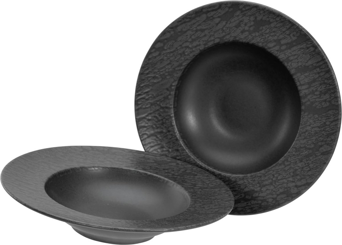 21825, serie leisteen zwart, 2-delige serviesset, bordenset van aardewerk, vaatwasser- en magnetronbestendig, Made in Portugal