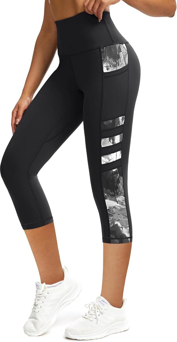 Sportlegging voor dames, met zakken, ondoorzichtig, hoge taille, sportbroek voor dames, 3/4 fitnessbroek, loopbroek, capri