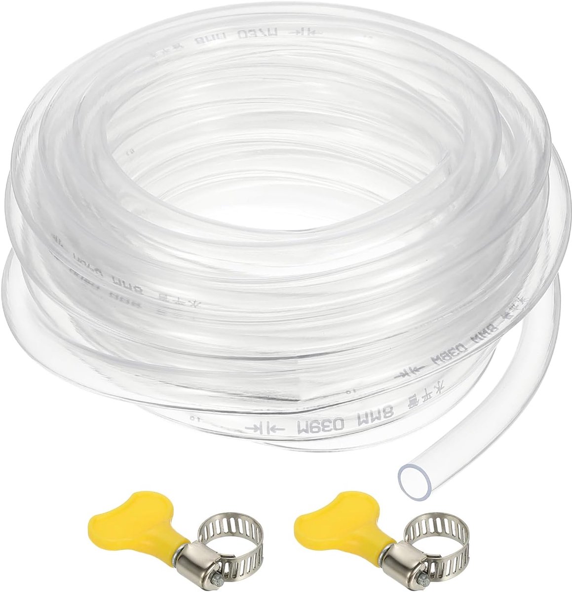 PVC Vinyl slang, 8 mm binnendiameter x 10 mm buitendiameter Flexibele heldere kunststof buis met 2 slangklemmen, slangleiding pijp voor meervoudig industrieel vinyl aquarium, 3 meter