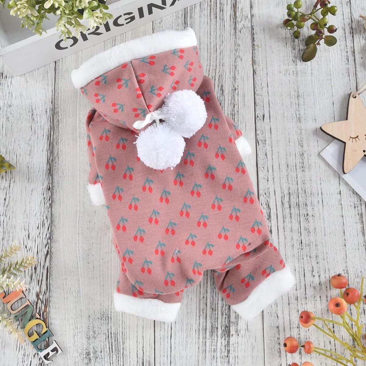 Kersenprint hond trainingspak winter warm huisdier hoodie overall met schattige bal hoed kostuum chihuahua Schnauzer puppy dieren goederen honden of katten Halloween