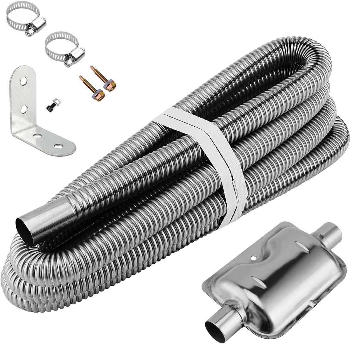 Exhaustslang 300 cm 25 mm voor stroomgenerator en staande kachel, roestvrijstalen uitlaat met demper en slangklem, uitlaatpijp voor dieselverwarming en ventilatie