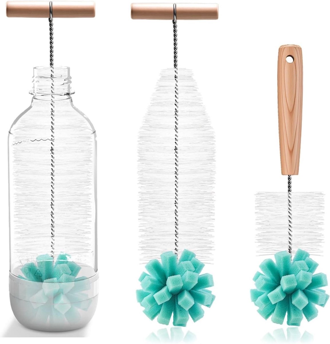 Set van 2 Flessenborstels voor Glazen Flessen, Schoonmaakborstels voor 1 Liter Soda Flessen, Glazen Karaffen en Drinkflessen, Ideaal voor Babyflessen en Keukenaccessoires