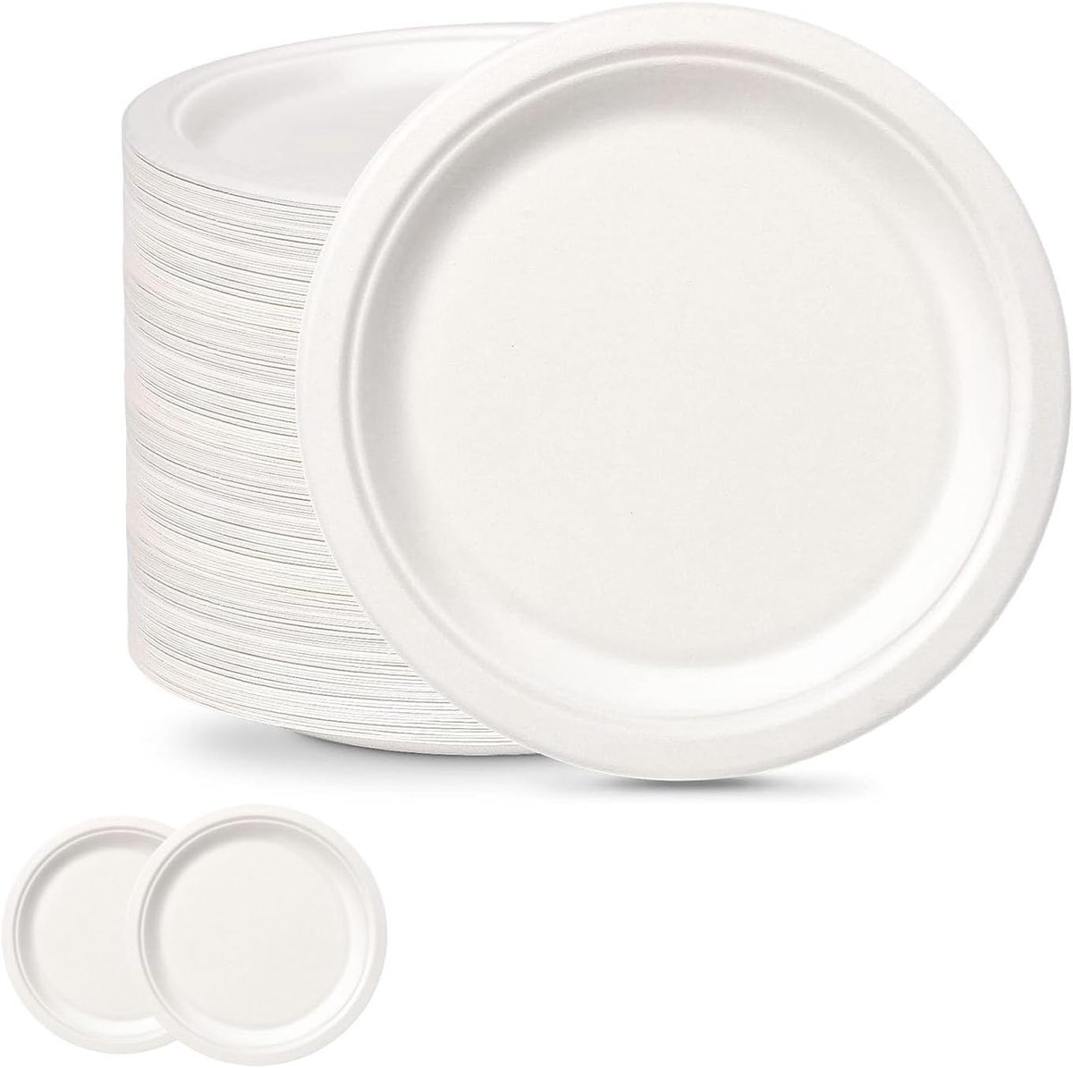 100 witte papieren borden, 15,2 cm biologisch afbreekbaar, composteerbaar, wegwerpservies, suikerriet, papieren borden voor feestjes, picknicks, thuis warme en koude levensmiddelen