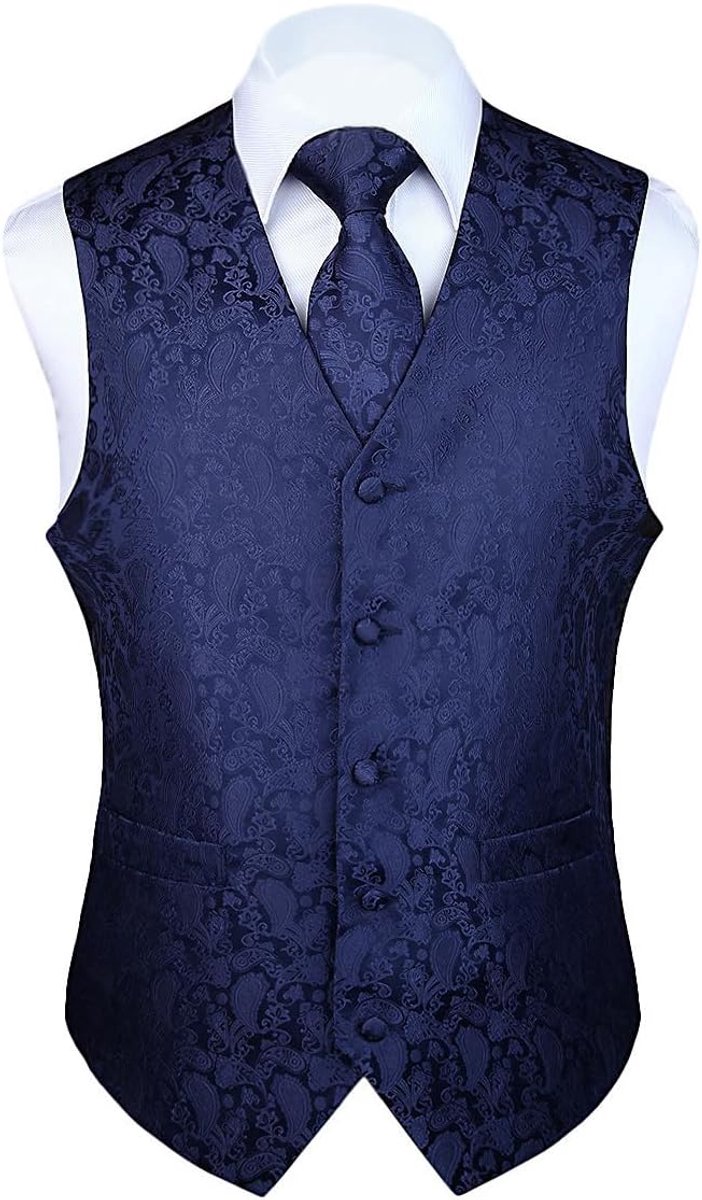 Herenvest Paisley Bloemen Jacquard Stropdas Pocket Vierkante Zakdoek Vest Pak Set