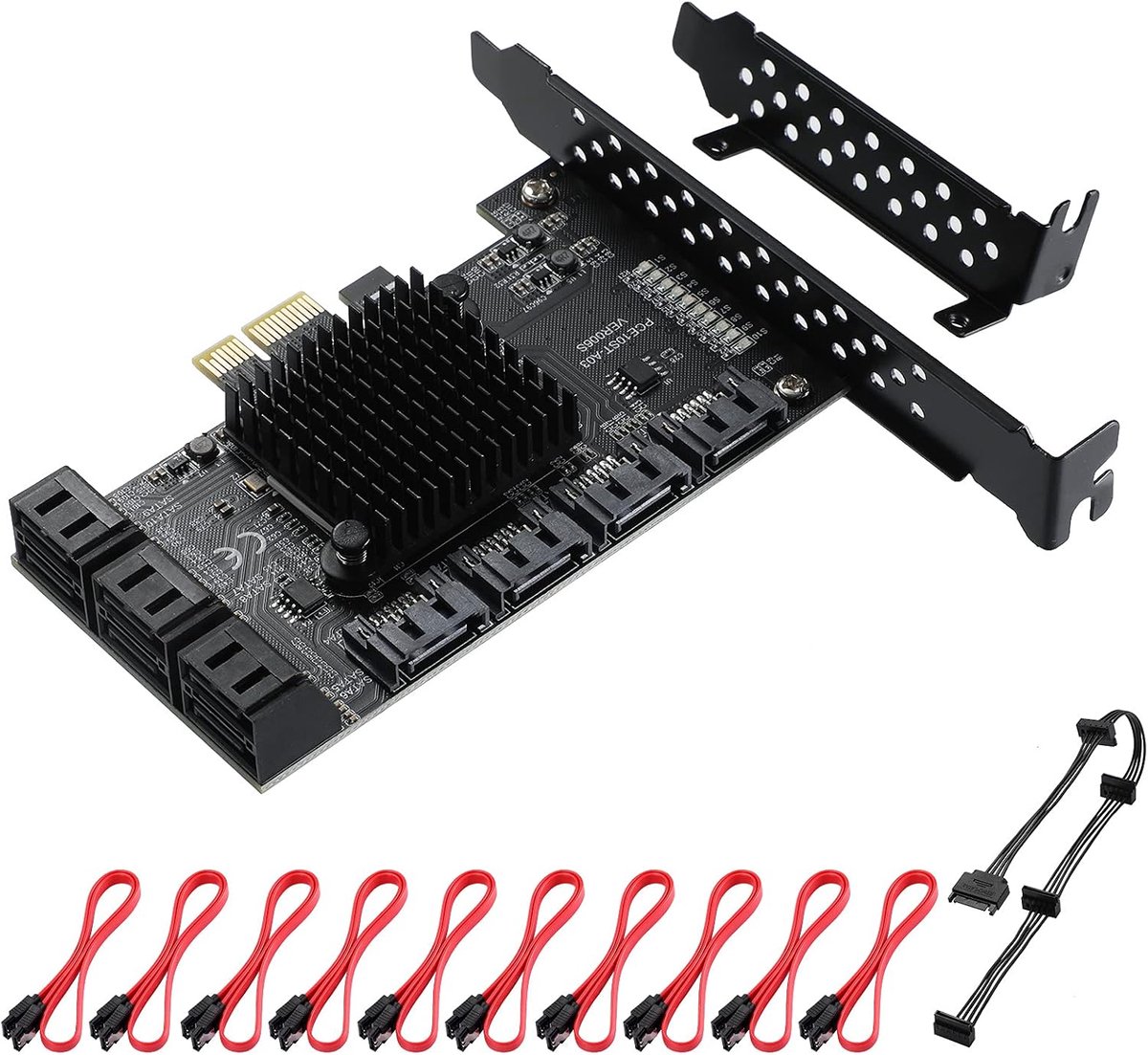 SATA-Kaart 10-Poort, PCI-E naar SATA-Uitbreidingskaart, 6 Gbps Controllerkaart Ondersteuning van SSD en HDD voor Windows10 / 8/7/Unbutu