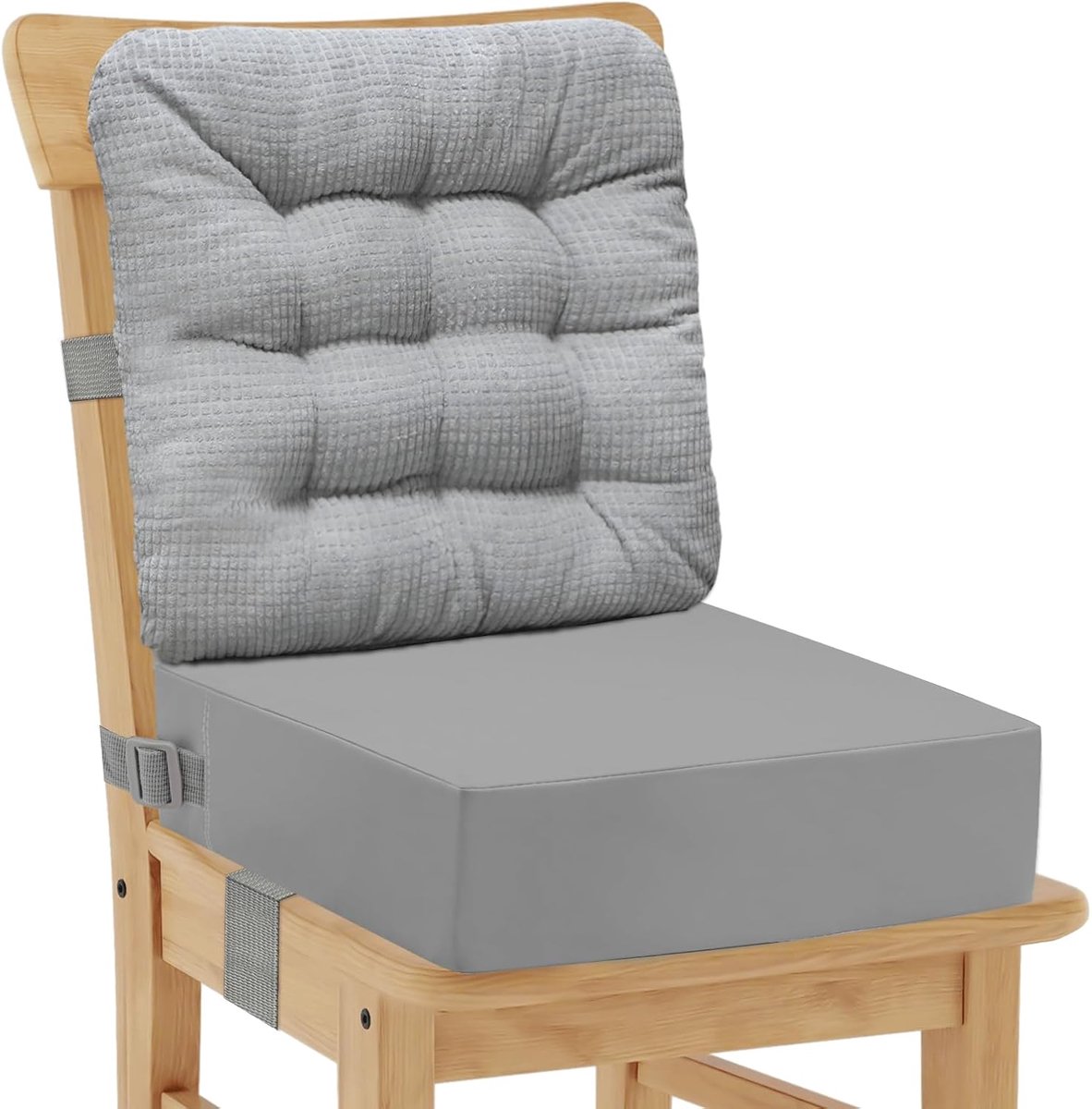 Wasbare stoelverhoging, 2 stuks, dikke kussens met PU waterdichte corduroy pad, rugkussen, eenvoudige reiniging, boosterzitting met anti-slip bodem