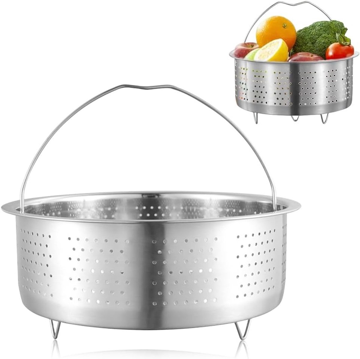 Stoominzet - Roestvrij staal - 20 cm - Geschikt voor Kookpannen en Snelkookpannen - Voor het Stomen van Groenten, Fruit en Eieren