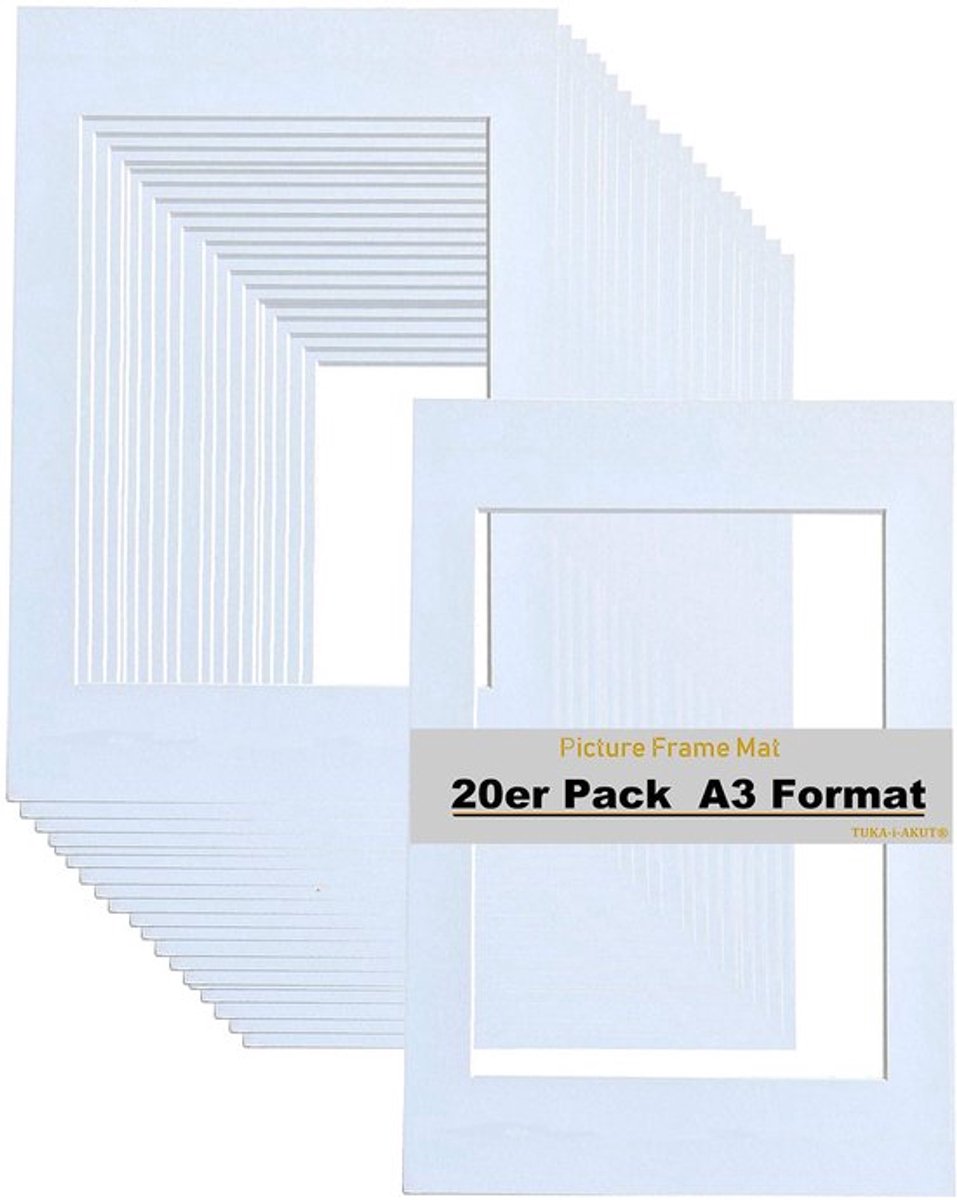 Passepartout 20 Stuks - Zuurvrij - Verouderingsbestendig - Fotolijstmatten 1,0 mm - A3 Formaat - Professionele Oplossing - Fotolijstmat