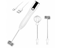 Bobypet - Elektrische Melkopschuimer Handheld - Oplaadbaar via USB-C - Met Standaard en 2 Gardes - 3 Snelheden - Roestvrij Staal -Wit