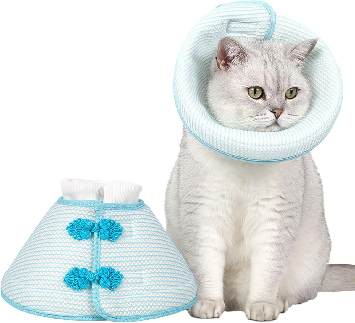 SnelShoppen - Verstelbare Kattenhalsband - Herstelhalsband Tegen Bijten en Likken, Ademend en Praktisch voor Eten, Zacht Katoen, Maatverstelbaar, Gesc