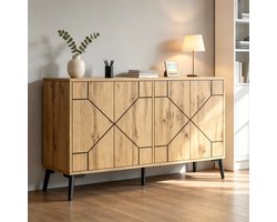 Dressoir Golfpatroon 120x35x69 cm - 4 Deuren - Duw-open Systeem - MDF - 50 kg Draagkracht - Natuurlijk