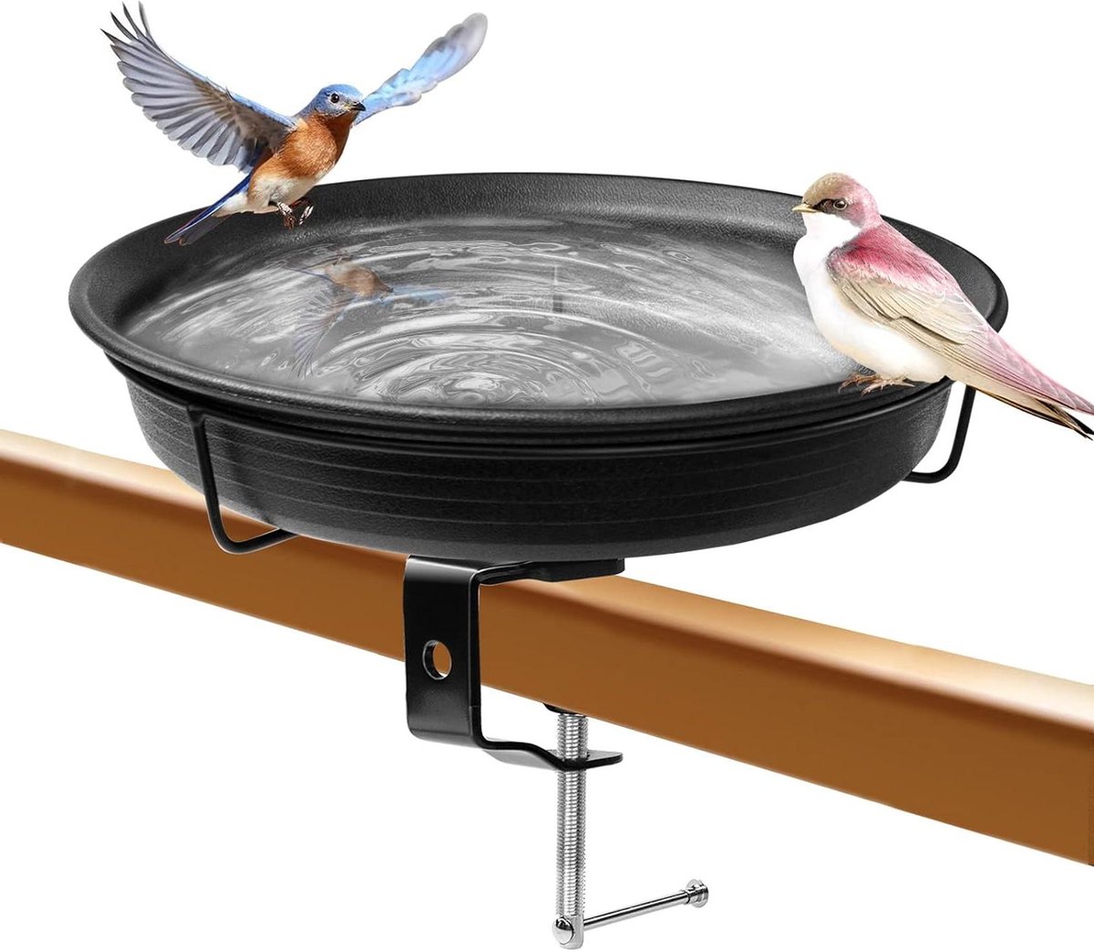 Vogelbad Kom - Buiten Voederbak - Vogels Voeren - Verstelbare Klem - 28 cm Diameter - Zwart