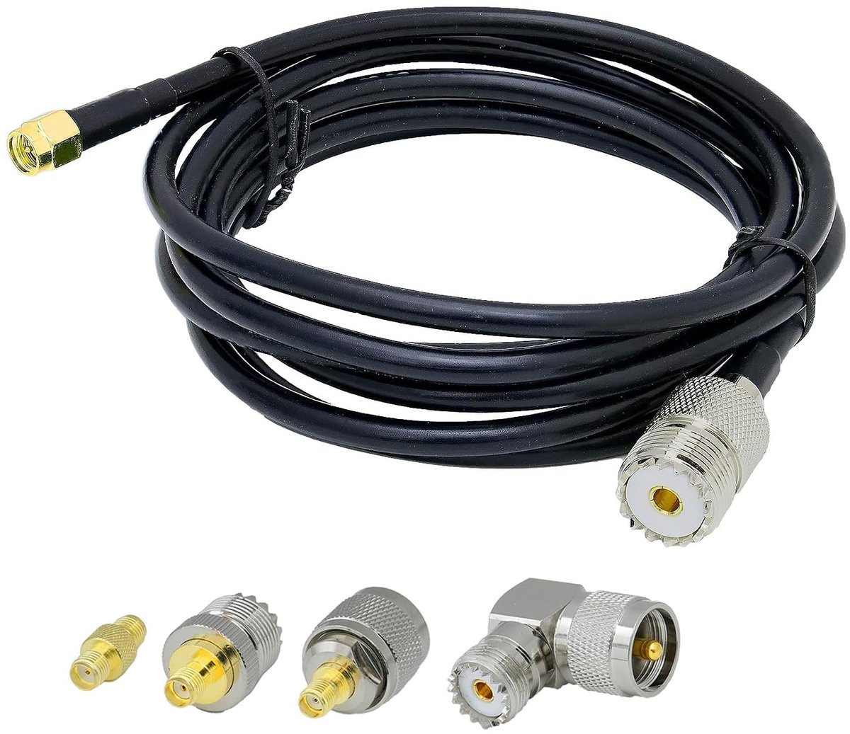 SnelShoppen - RG58 SMA naar UHF Kabel 2m met 4 SMA naar UHF Adapter - Extensie Kabel voor CB Radio, Antenne, Analyzer, SWR Meter - Laag Verlies Signaa