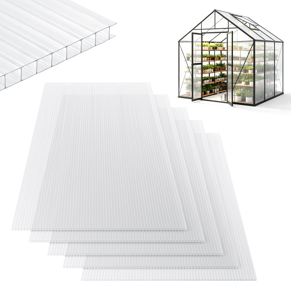 Kanaalplaten polycarbonaat 8 mm, 15 stuks 121 x 60,5 cm, voor terrasoverkapping, dak en kweekbak