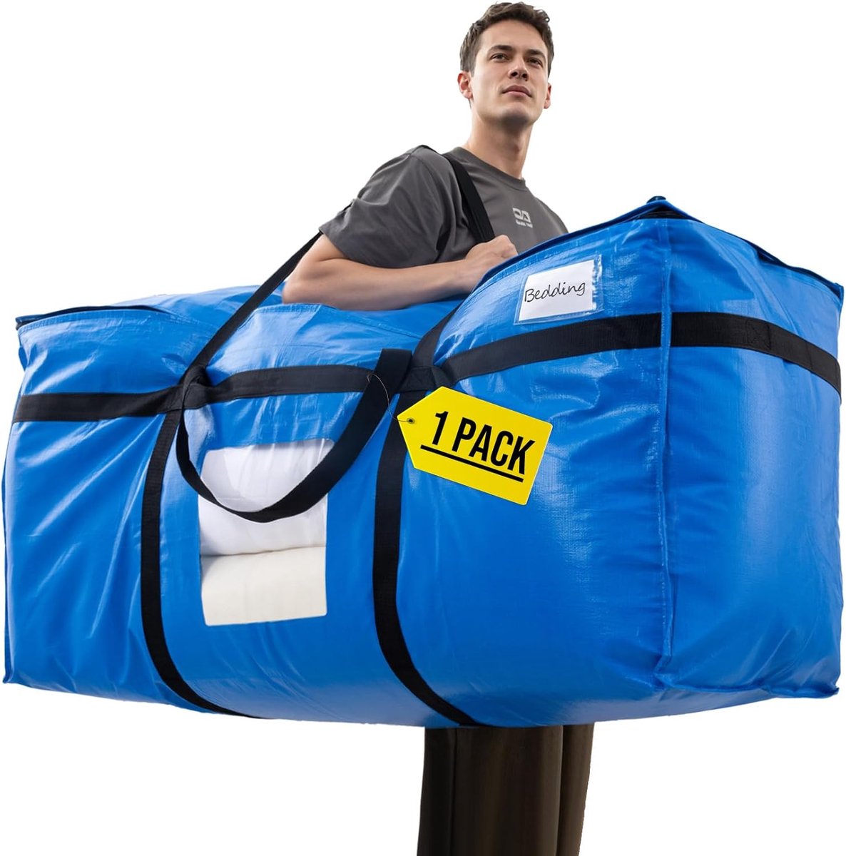 SnelShoppen - Extra Grote Verhuiszak voor Opslag van Kleding, Beddengoed, Dekens en Dekbedovertrekken - Herbruikbare Jumbo Opslagzak met Rits (Blauw,
