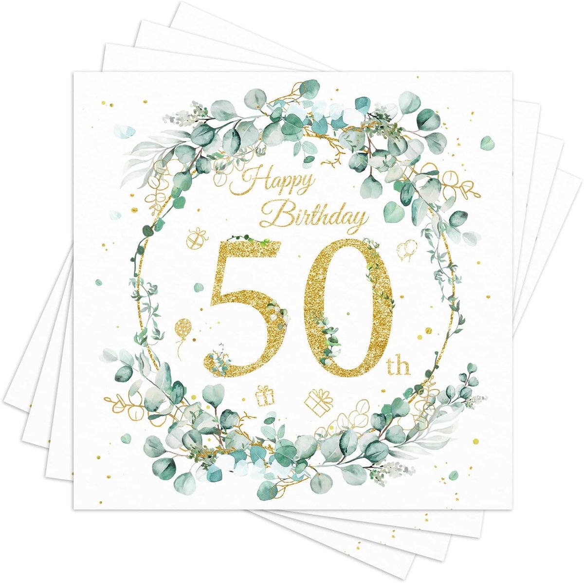 SnelShoppen - 60 Stuks Servetten voor 50e Verjaardag, Eucalyptus, Groen, Happy Birthday Servetten, Tafeldecoratie voor Mannen en Vrouwen, Saliegroen,