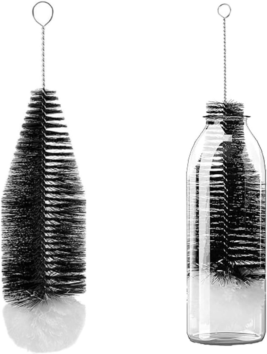 SnelShoppen - Soda Fles Schoonmaakborstel 33 cm, Lange Fleswasborstel voor Soda Fles, Vaas, Nylon Borstels, Zwart, Groot, Keuken Accessoire