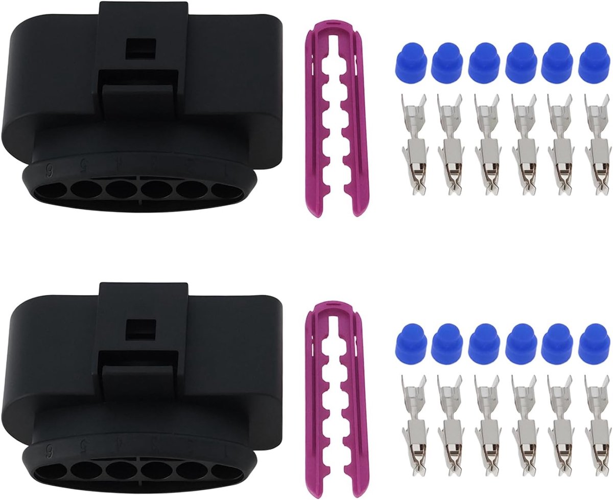 SnelShoppen - 2 Stuks 6-Pin Vrouwelijke Connector Reparatie Set 1J0973726 Geschikt voor Skoda, Seat, Audi - Hoogwaardige Metaal en Kunststof Materiaal