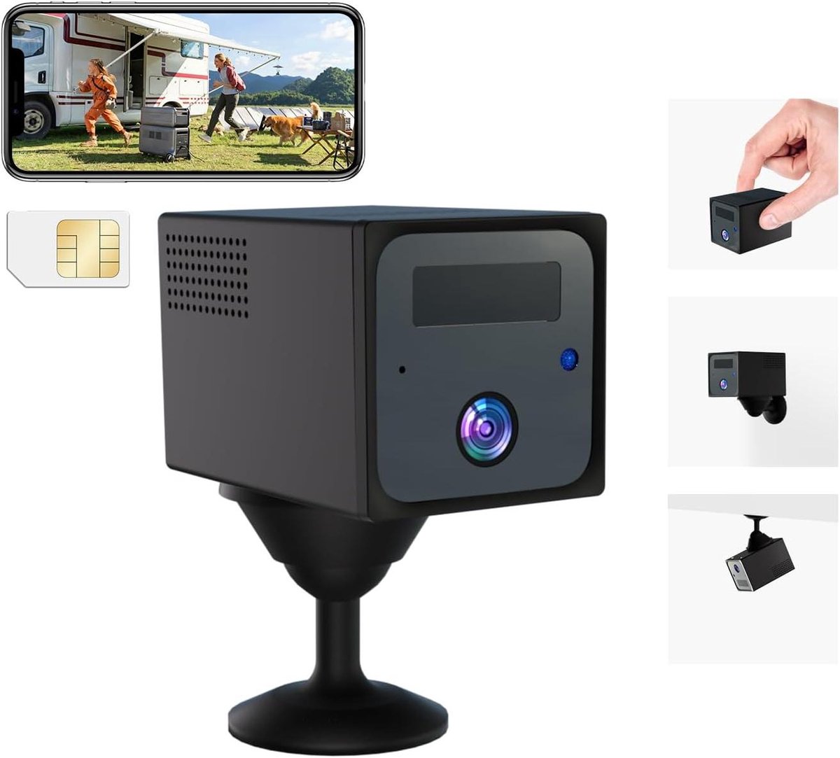 Mini Camera - Draagbare Beveiliger - Huis Bewaken - 4G Simkaart Connectie - 5200 mAh Batterij - Zwart