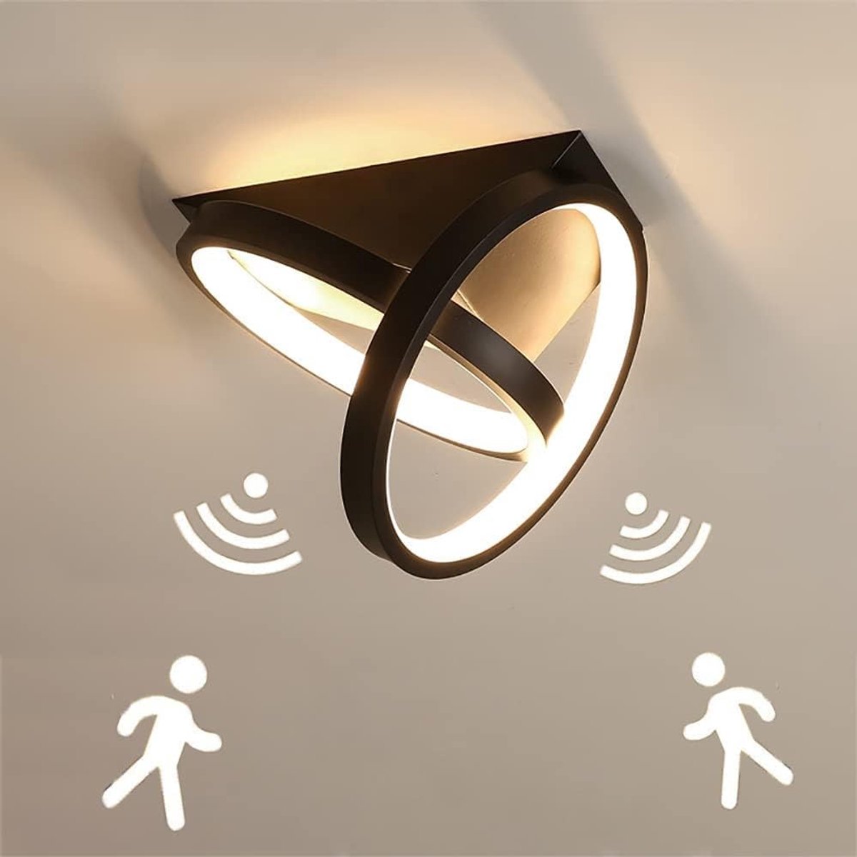 LED Plafondlamp met Bewegingssensor - Zwart - 3000K - Moderne Plafonduitlichting voor Binnen - Voor Woonkamer, Keuken en Hal