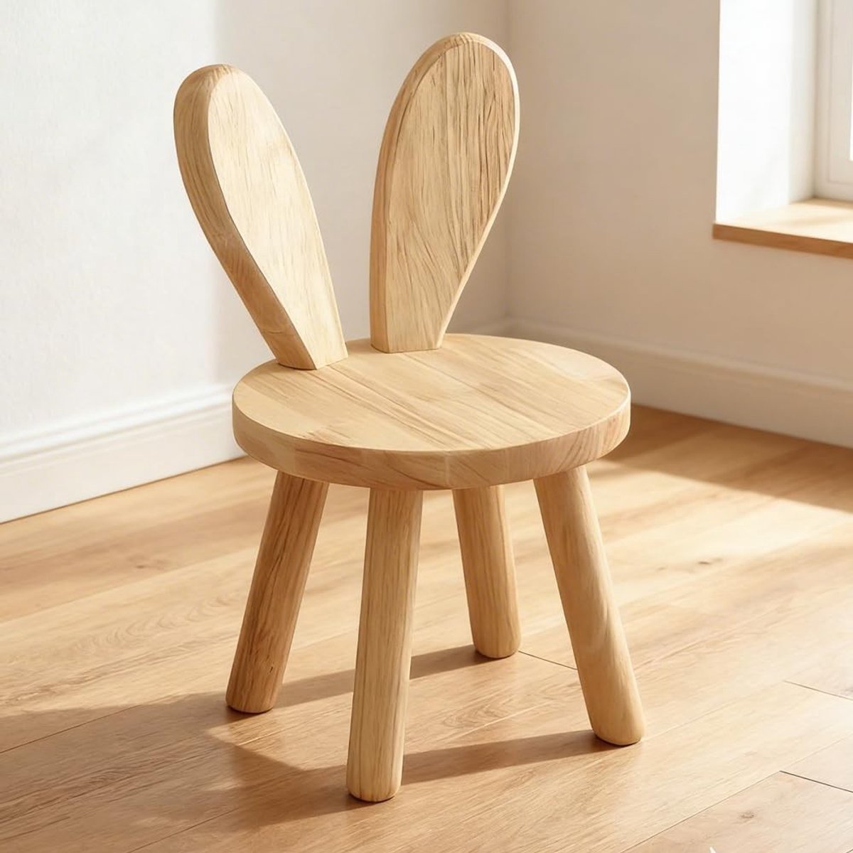 Houten Kruk met Konijnenoren, Ideaal voor Kinderen om te Eten, Lezen en Spelen, Duurzaam en Stijlvol Kindermeubilair