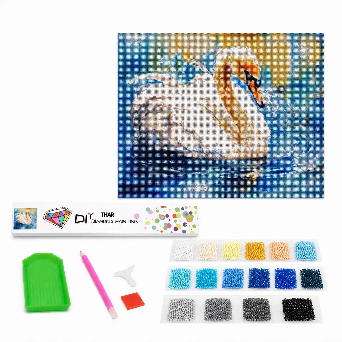 THAR Diamond Painting Witte Zwaan - 40x50 cm - Ronde Steentjes