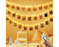 SnelShoppen - Slochi 120 LED Fotoclip Snoerlichten - USB Aangedreven Warm Witte Foto Wasknijper Fairy Lights met 8 Modi - Koperdraad Hangende Snoer Fo
